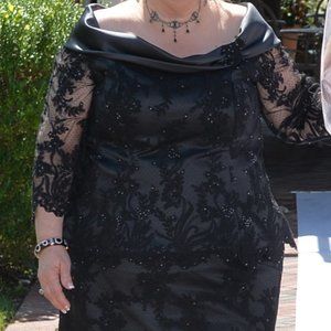Beaded Black Vintage Gown with Train